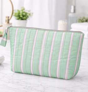 Green & Pink Stripe Cosmetic Bag