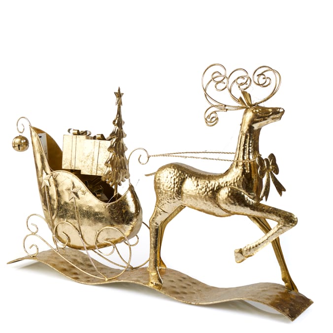 Winter Luxe Metal Reindeer With Sleigh 