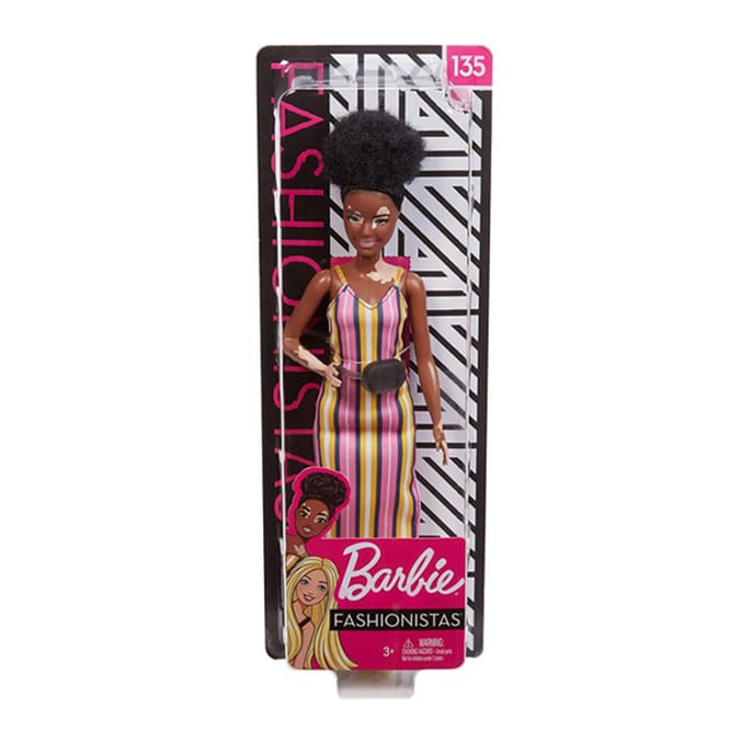 Barbie Fashionistas Doll Petite with Vitiligo wearing Striped Dress