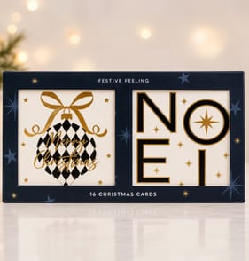 Festive Feeling Black & Gold Christmas Cards 16 Pack