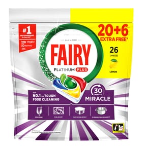 Fairy 30 Minute Miracle Platinum Plus Dishwasher 26 Tablets