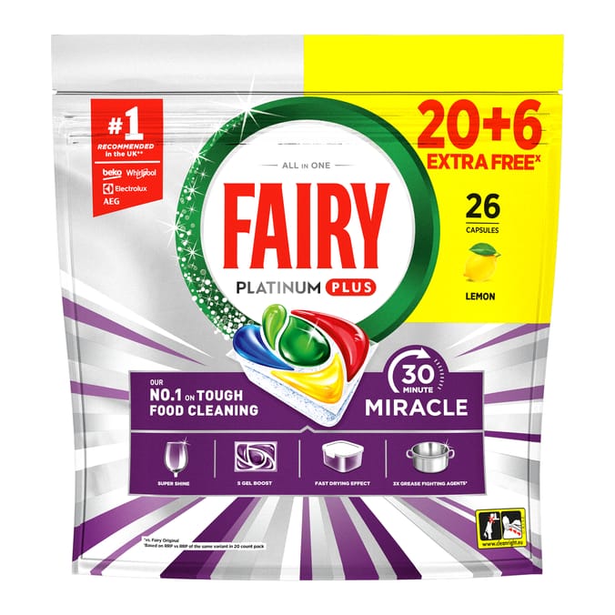 Fairy 30 Minute Miracle Platinum Plus Dishwasher 26 Tablets