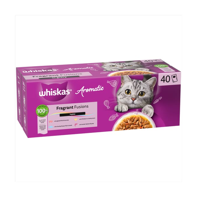 Whiskas 1+ Aromatic Fragrant Fusions Wet Cat Food Pouches in Gravy 40 x 85g