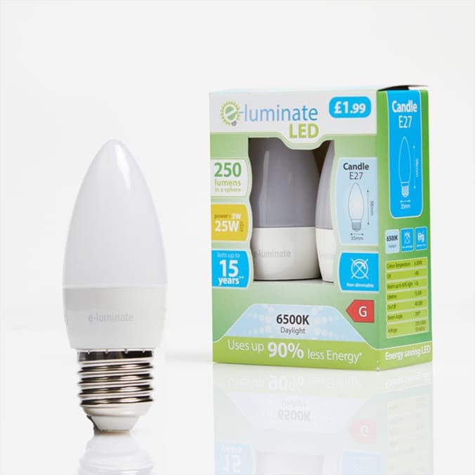 E Luminate LED Candle E27 Daylight Light Bulb 2 Pack 250 Lumens