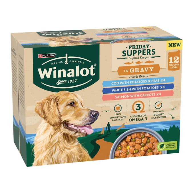 Winalot Friday Suppers 12 x 100g Wet Dog Food Chunks - Gravy Fish