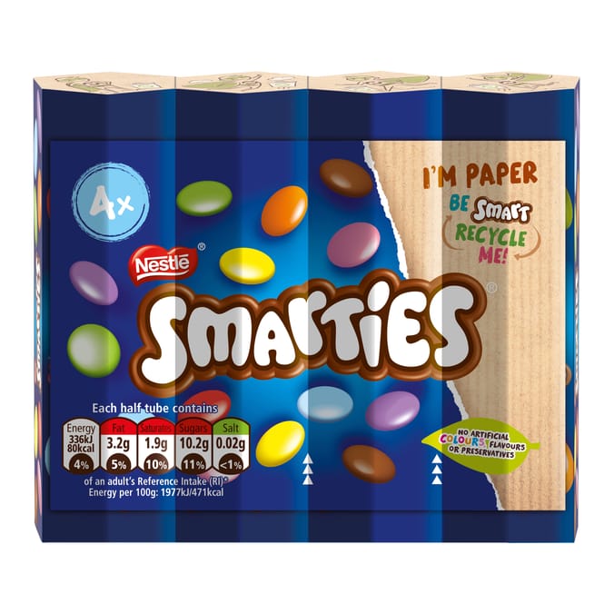 Smarties Milk Chocolate Tube 4 Pack Multipack 136g