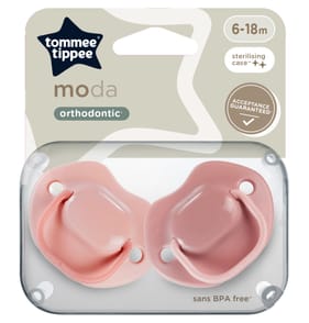 Tommee Tippee Moda Soothers with Steriliser Pod 6-18m - Pink
