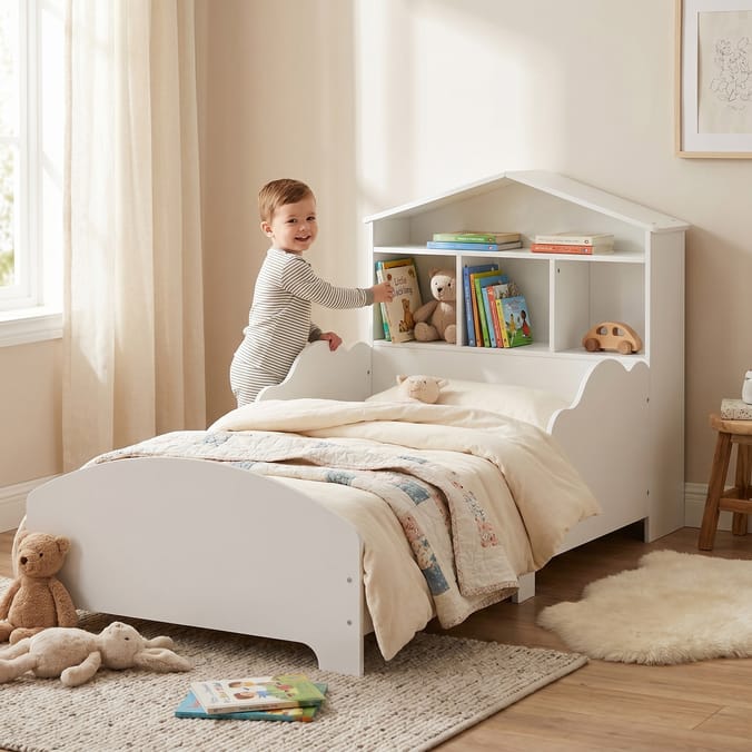 Liberty House Toys Kids White Toddler Bed With Bookcase