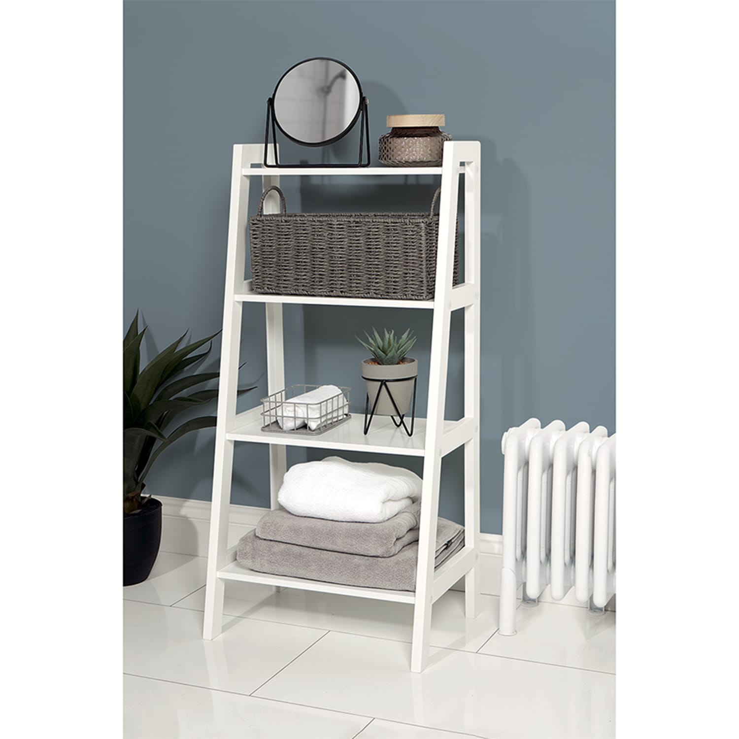 Bathroom 4 Tier Ladder Shelving Unit Home Bargains