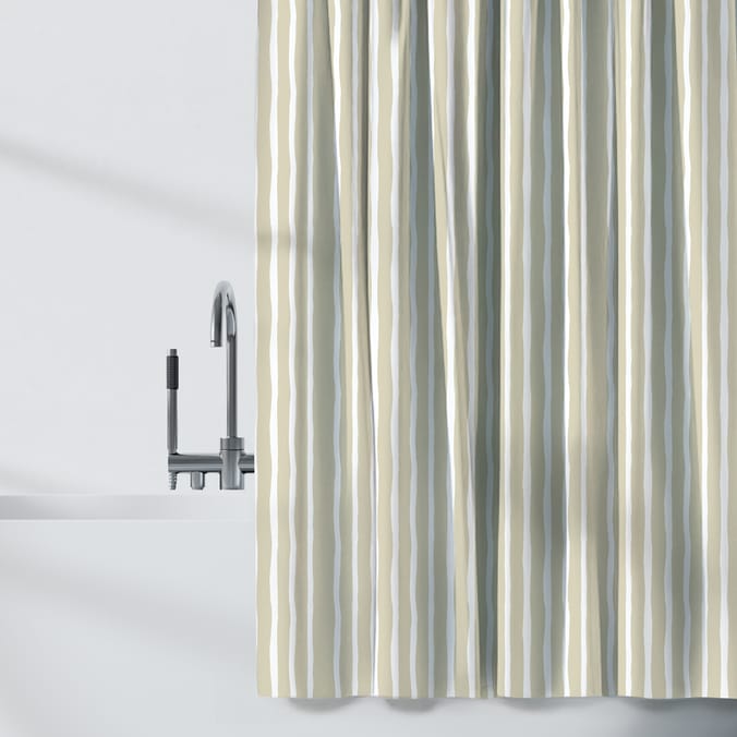 Shower Curtain With Hooks - 2 Tone Green Stripes