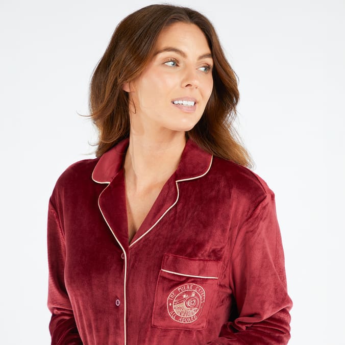 Burgundy Polar Express Ladies Pyjamas