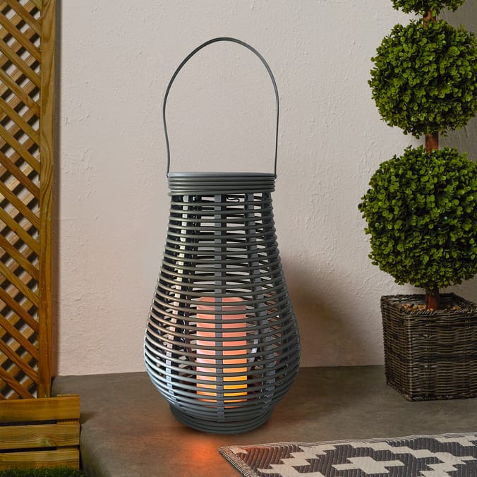 Firefly Tall Grey Solar Candle Lantern 