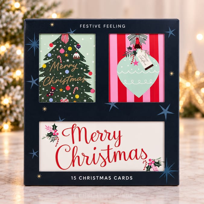 Festive Feeling Pink Christmas Cards 15 Pack