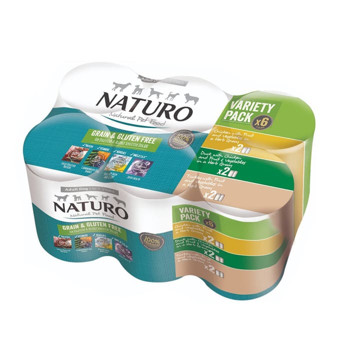 Naturo Adult Dog Grain & Gluten Free Variety Pack Cans in a Herb Gravy 390g x6