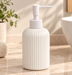 Ribbed Ceramic Soap Dispenser - White