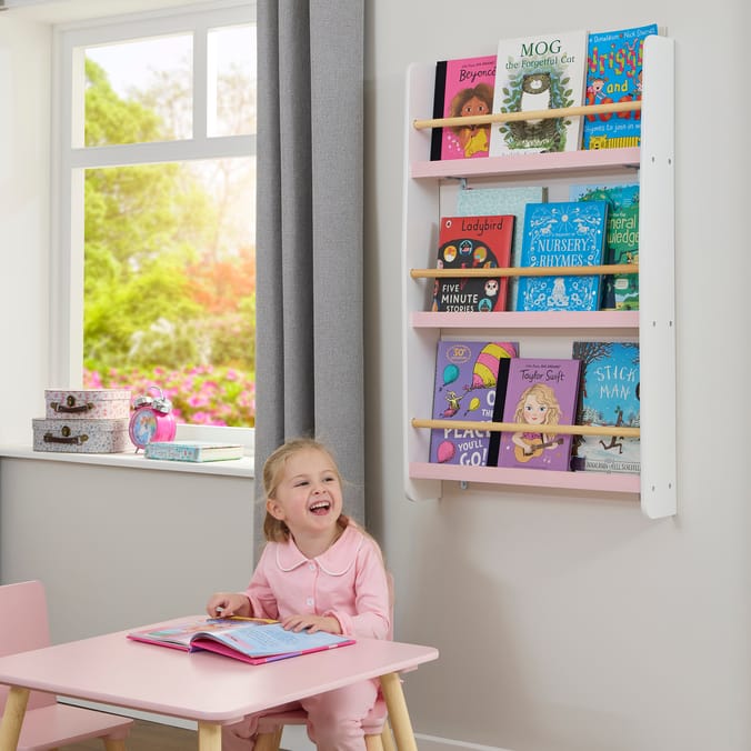 Liberty House Toys Kids Picture Book Wall Bookshelf - White & Pink