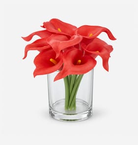Artificial Cala Lilly In Glass Pot - Red