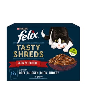 Felix Tasty Shreds Farm Selection Wet Cat Food Pouches 12 x 80g
