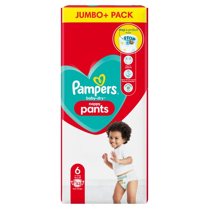 Pampers Baby-Dry Nappy Pants 52s Size 6