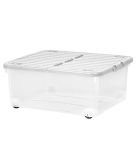  Wham 30L Plastic Storage Box with Wheels & Folding Lid - Clear