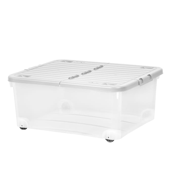  Wham 30L Plastic Storage Box with Wheels & Folding Lid - Clear