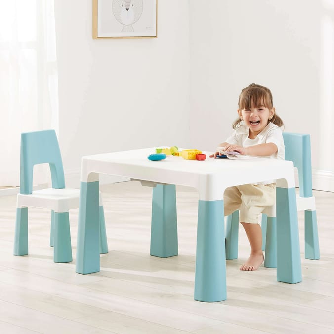 Liberty House Toys Kids Height Adjustable Table and Two Chairs Set - White & Green