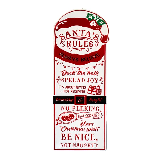 Winter Charm Metal Hanging Santa Rules Sign