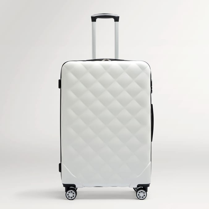 Salisbury Embossed Quilted Shell Suitcase - Off White
