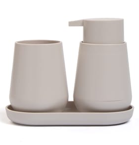 Bath Soap Dispenser, Tumbler & Tray Set - Beige