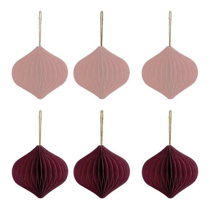Elegance 9cm Paper Bauble 6 Pack - Burgandy & Pink