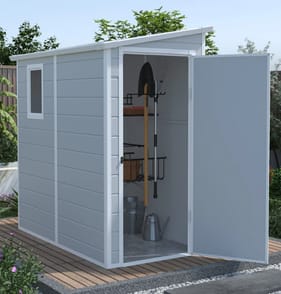 StoreMore Lotus Veritas Lean To Plastic Shed With Floor 6x4ft - Light Grey