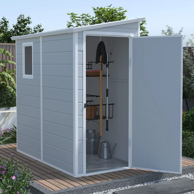 StoreMore Lotus Veritas Lean To Plastic Shed With Floor 6x4ft - Light Grey