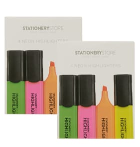 Stationery Store Neon Highlighters 4 Pack x2