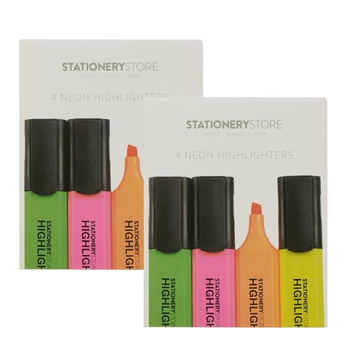 Stationery Store Neon Highlighters 4 Pack x2