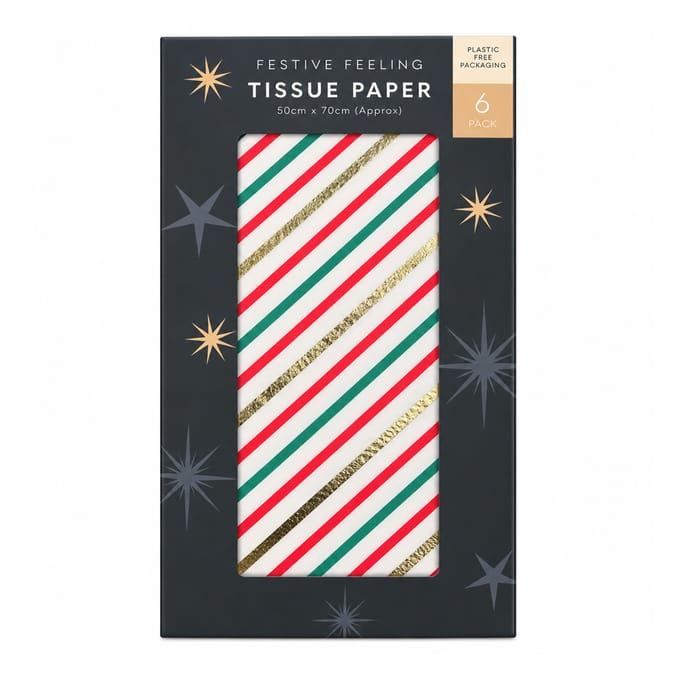 Festive Feeling Tissue Paper 6 Pack - Festive Stripes