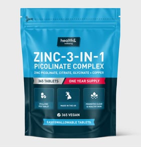 Health & Wellbeing Zinc 3in1 Picolinate Complex Tablets -  One Year Supply 365 Tablets