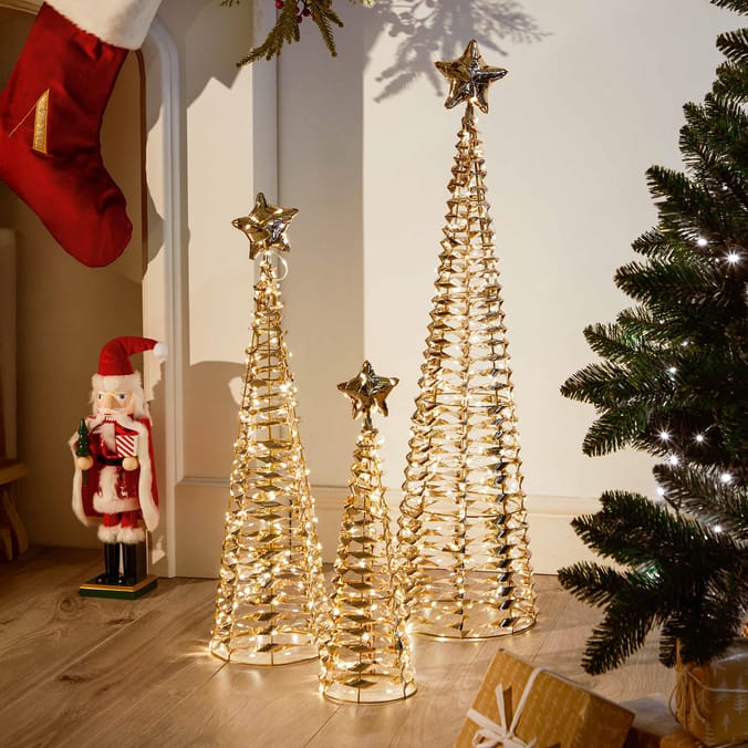Prestige Mains Operated LED Light-Up Trees Set of 3 - Gold