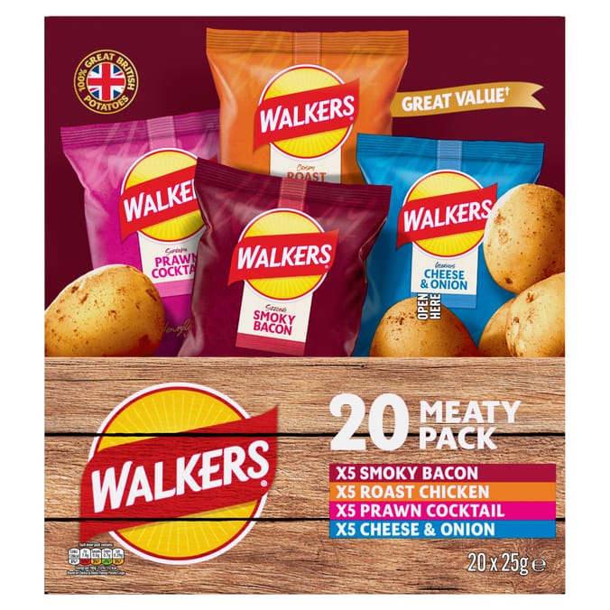Walkers Meaty Variety Multipack Crisps Box 20 Pack x 25g