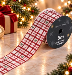 Festive Feeling 5M Ribbon - Tartan & Holly