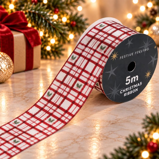 Festive Feeling 5M Ribbon - Tartan & Holly