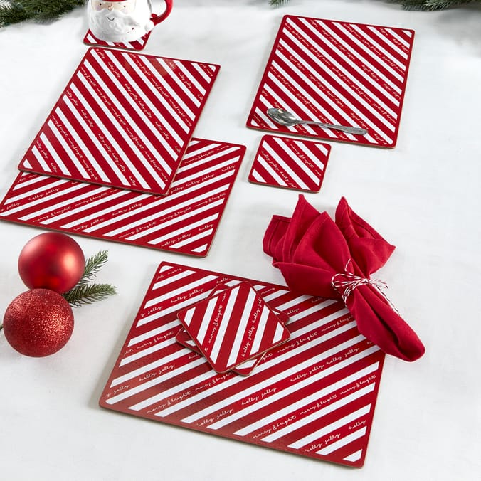 Home Collections Set Of 4 Placemats & Coasters Candy Cane Home Bargains