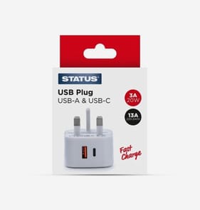Status Twin Fast Charge USB-A & USB-C Plug 20w