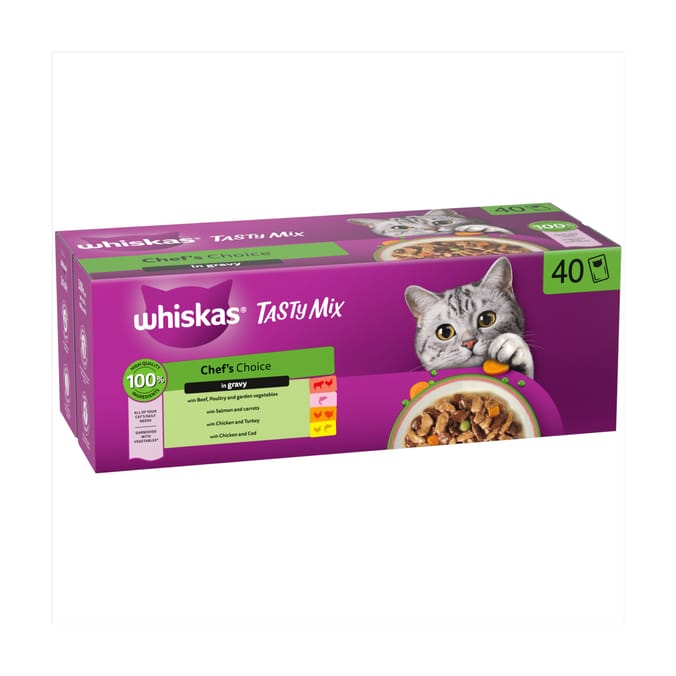 Whiskas Tasty Mix Chef's Choice In Gravy 1+ Adult Wet Cat Food Pouches 40x85g