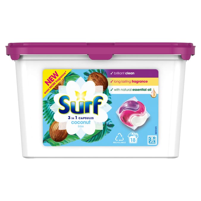 Surf Washing Capsules Coconut Bliss 3 in 1 Capsules 18 Washes