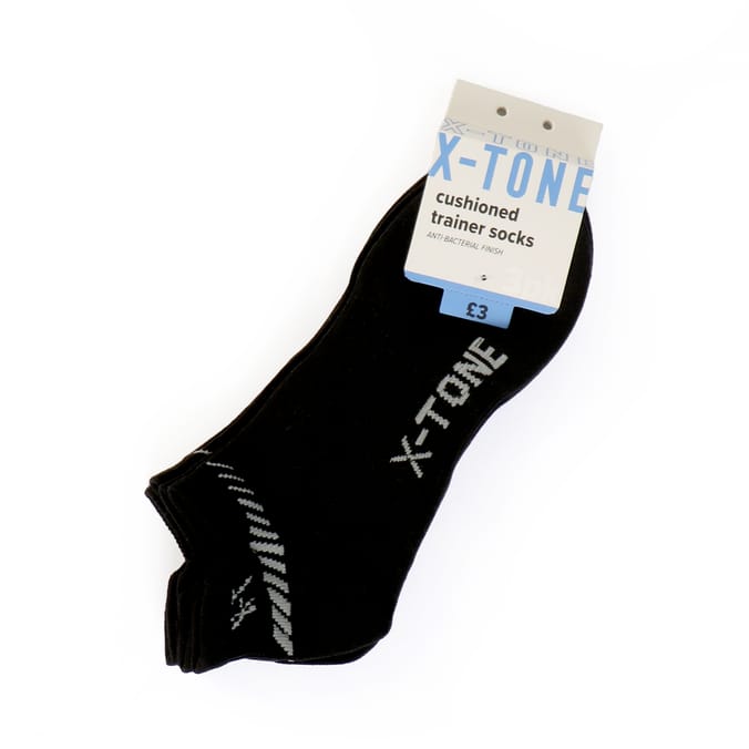 X Tone Mens Cushioned Trainer Socks 3 Pairs Black Home Bargains