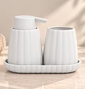 Soap Dispenser, Tumbler & Tray Set - White