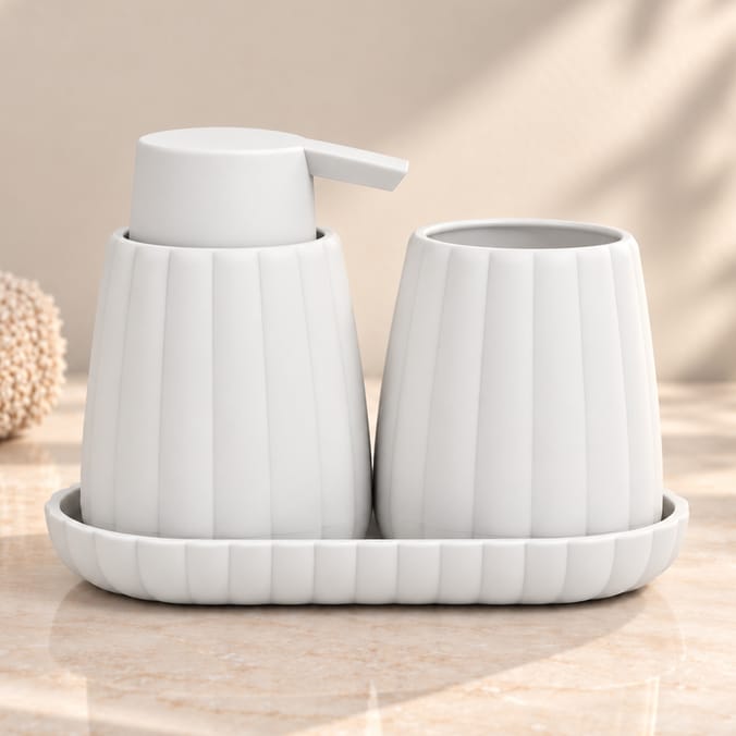 Bath Soap Dispenser, Tumbler & Tray Set