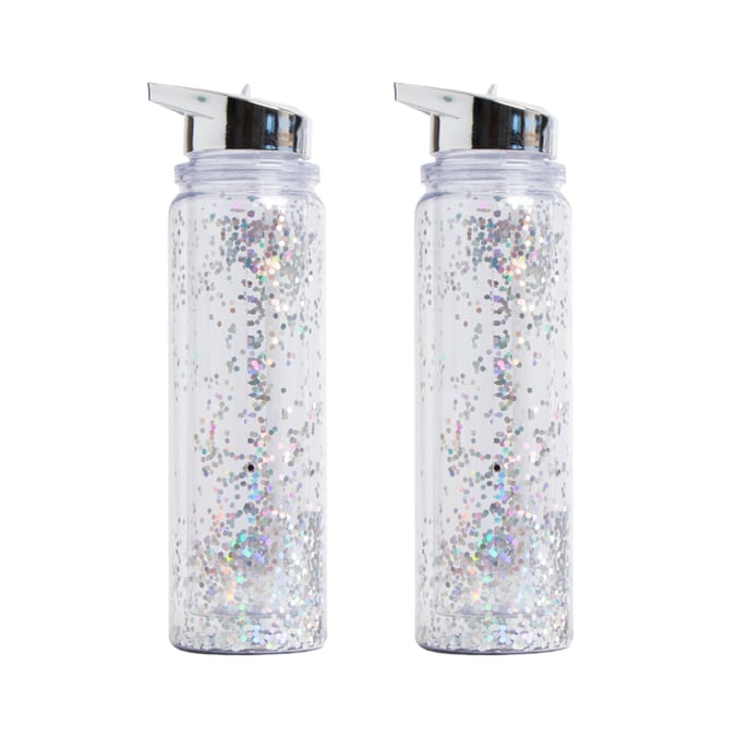 Dreamer Glitter Water Bottle 2 Pack - Silver