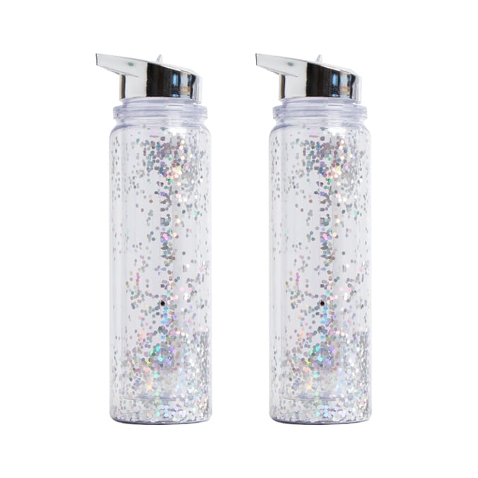 Dreamer Glitter Water Bottle 2 Pack Silver Home Bargains