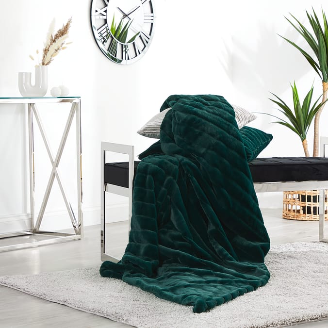 Home Collections Stripe Rib Faux Fur Throw